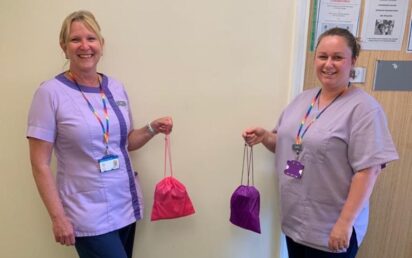 Jane Richardson and Janine Tidyman (L-r), of Loomer Road Surgery and Haymarket Health Centre with grab bag
