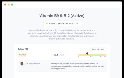 Thriva's dashboard shows a user's biomarkers