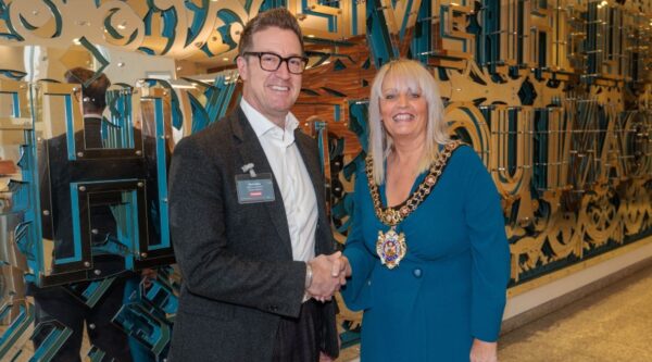 Emil Peters, Tunstall Healthcare Group CEO and Right Worshipful Lord Mayor of Manchester Donna Ludford