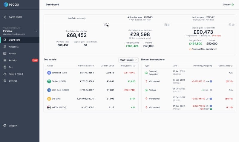 Recap dashboard