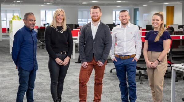L-R Amul Batra (chief operating officer at Northcoders), Beckie Taylor, Chris Hill, James Heggs & Charlotte Prior (chief financial officer at Northcoders)