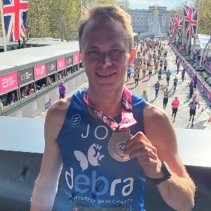 Jonathan Symcox at the London Marathon finish
