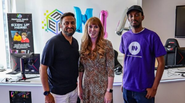 L-r CEO of IN4 Group Mo Isap_Deputy Leader of the Labour Party MP Angela Rayner and Abdiqani Ahmed Head of Esports at IN4 Group