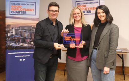(Left to right) Andy Burnham, Laura Mashiter, Lucy Moore
