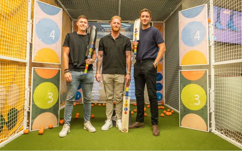 England stars Matthew Potts, Ben Stokes and Stuart Broad - Sixes Social Cricket