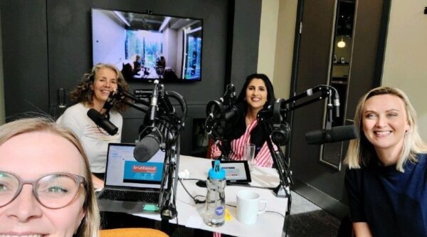 Digital Her podcast 1 - Front Kirsten Peters Roebuck, Digital Her. Back L-R Jo Gibson, BankiFi, Zahraa Murtaza, GFT, Sian English, BankiFi