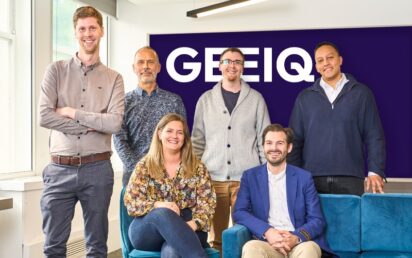 Left to right - GEEIQ team James Burden (COO), Michel Cassius (chairman) and Andrew Burden (CTO) with Zach Francies (YFM), Helen Villiers (YFM) and GEEIQ CEO Charles Hambro