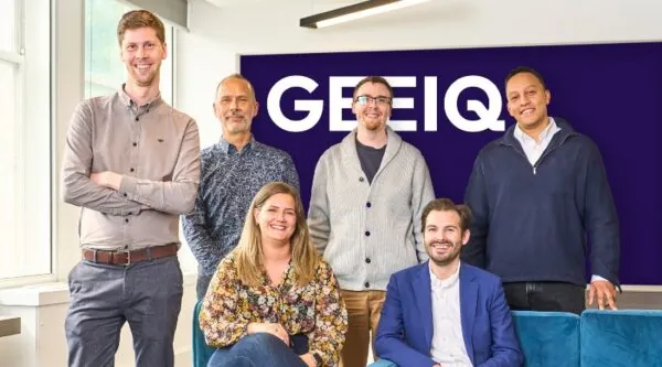 Left to right - GEEIQ team James Burden (COO), Michel Cassius (chairman) and Andrew Burden (CTO) with Zach Francies (YFM), Helen Villiers (YFM) and GEEIQ CEO Charles Hambro