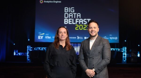 Dr Aislinn Rice from Analytics Engines and Gareth Kelly from EY launch Big Data Belfast 2023.