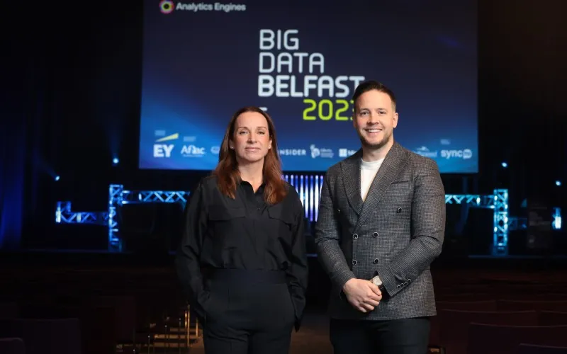 Dr Aislinn Rice from Analytics Engines and Gareth Kelly from EY launch Big Data Belfast 2023.