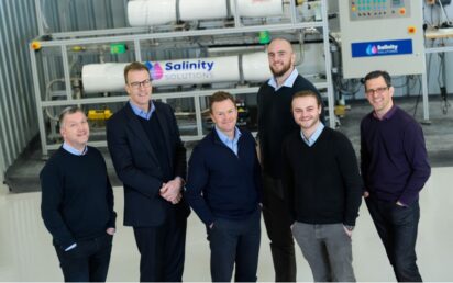 Salinity Solutions. From left to right: Steve Dunn, Commercial Director Richard Bruges, CEO Jim Gilroy, Head of Marketing Liam Burlace, Development Engineer Tim Naughton, Co-Founder and Chief Technical Officer Jonathan Grylls, Electrical Engineering Manager