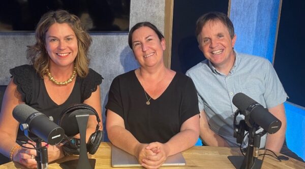 April Hutchinson with podcast co-host Jen Atkinson and Chris Maguire