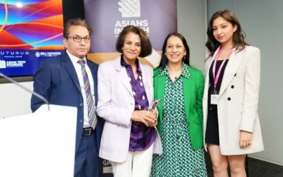 L-R - Ramesh Vala CBE, Vin Murria OBE, Lopa Patel MBE, Sareeta Vala