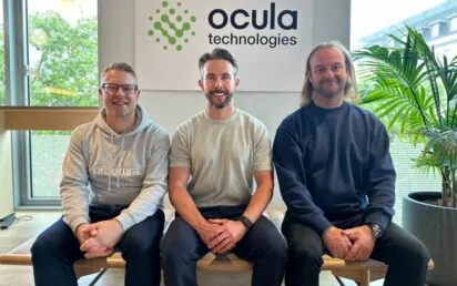 (l-r) Peter Carway of Praetura Ventures; Thomas McKenna and Dr Gregory Fletcher of Ocula