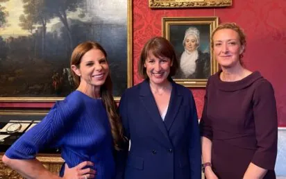 Debbie Wosskow, left, with Chancellor Rachel Reeves, centre, and Hannah Bernard