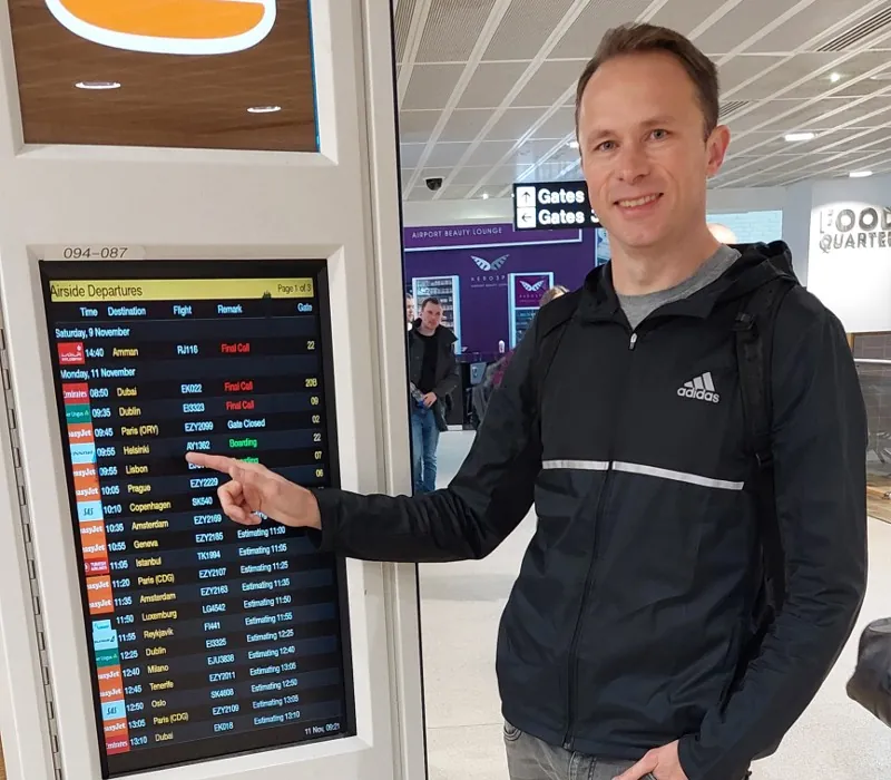 Jonathan Symcox at Manchester Airport