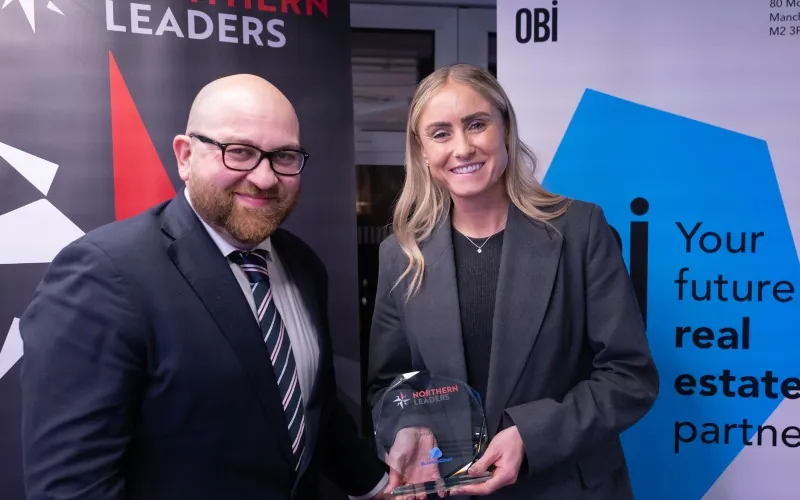 Jonathan Bernstein with the winner of the Northern Leaders Overall Award Steph Houghton 