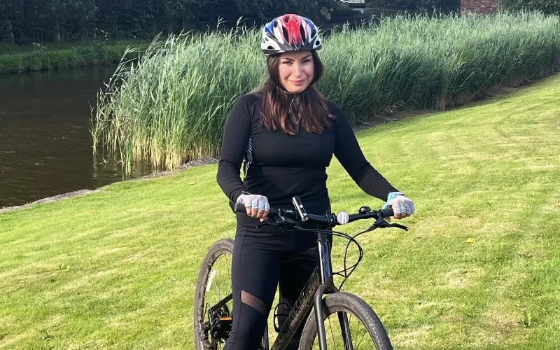 Selina Kirkham of RentAbout on her bike