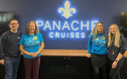 James Cole, CEO, Panache Cruises; Nicola Graham, CEO, Reuben's Retreat; Stacey Kirkpatrick, senior fundraiser, Reuben's Retreat; and Rhianna Latham, head of people and culture, Panache Cruises