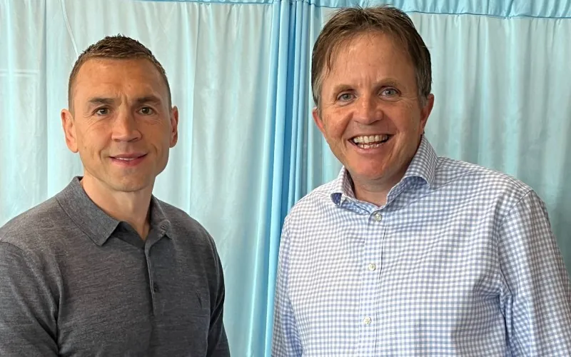 Kevin Sinfield with Chris Maguire at fundraising event for Springhill Hospice