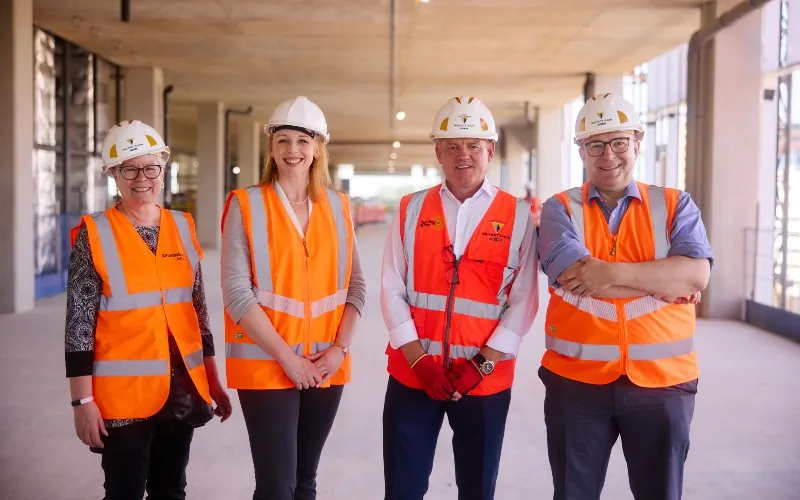 L-R Jessica Boname, UKRI, Dr Kath Mackay, Bruntwood SciTech, Michael Poole-Sutherland, Willmott Dixon, John Busby, UK Biobank