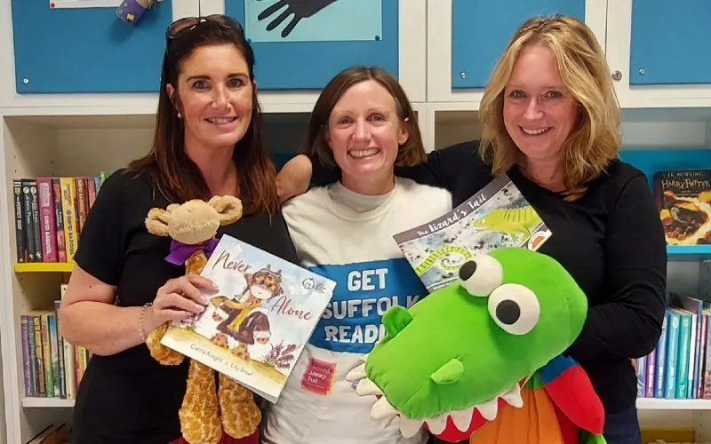Caroline England of Featherbed Tales during National Literacy Trust initiative