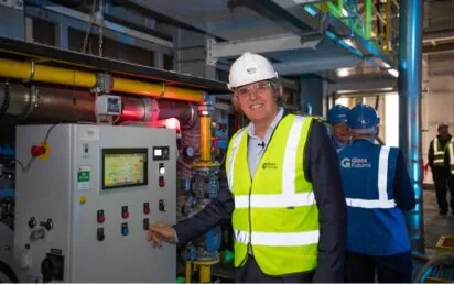 Steve Rotheram, Mayor of the Liverpool City Region igniting Glass Futures' furnace COPYRIGHT GLASS FUTURES