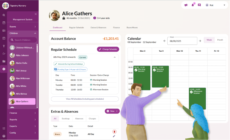 Tapestry new look Management System - child dashboard
