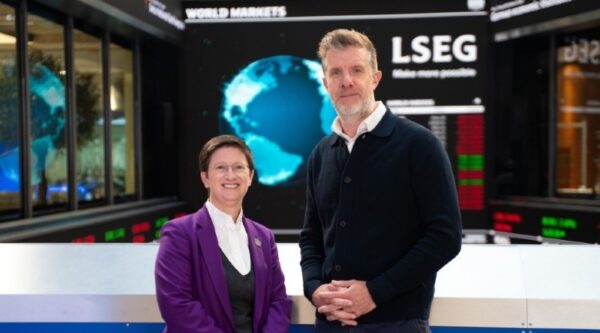 Crowdcube's Co-CEO Matt Cooper with Julia Hoggett, CEO of London Stock Exchange