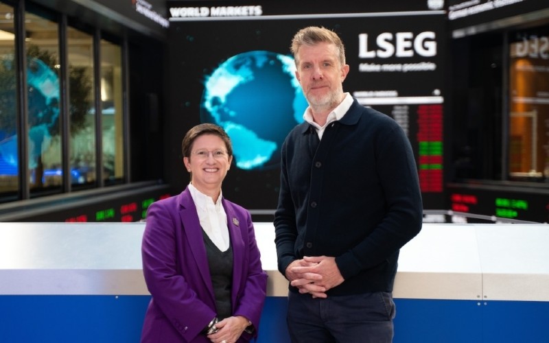 Crowdcube's Co-CEO Matt Cooper with Julia Hoggett, CEO of London Stock Exchange