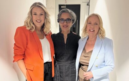 Dragons Deborah Meaden and Sara Davie with Brainspark Games founder Reedah El-Saie