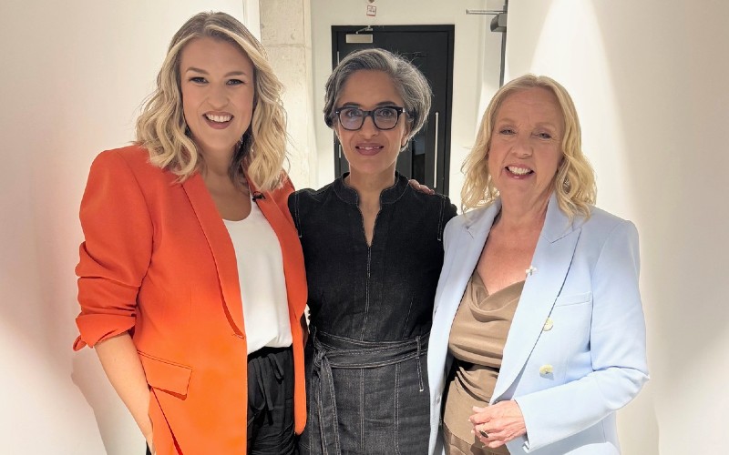 Dragons Deborah Meaden and Sara Davie with Brainspark Games founder Reedah El-Saie