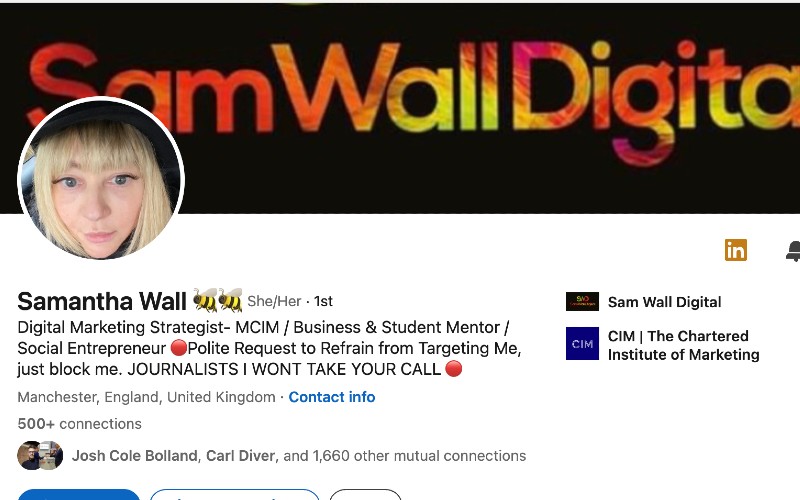 Sam Wall's LinkedIn account