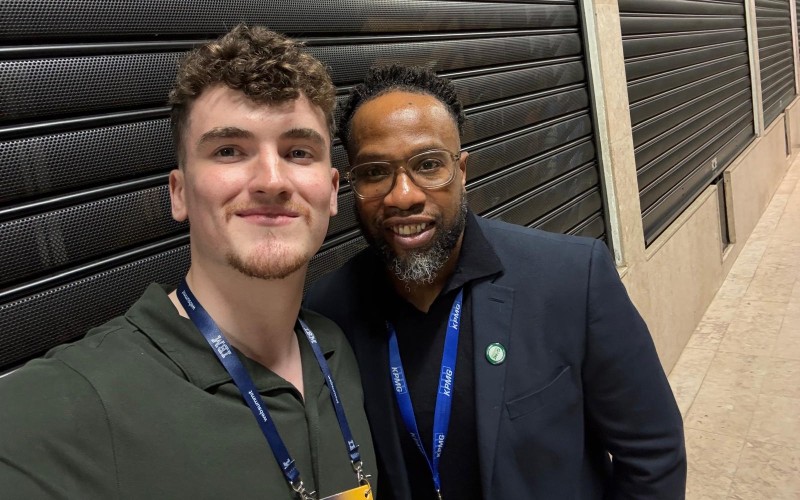 BusinessCloud's Patrick Killeen and Gabriel Erinle, founder of GAME FM, in Lisbon