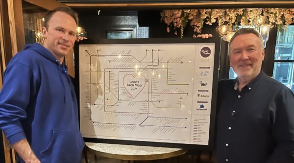 Jonathan Symcox, left, at Leeds Tech Map launch with Stuart Clarke MBE