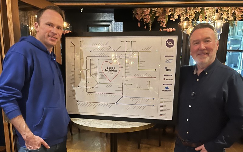 Jonathan Symcox, left, at Leeds Tech Map launch with Stuart Clarke MBE