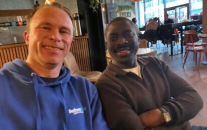 Samson Opaleye of Applatch Kids, right, with Jonathan Symcox