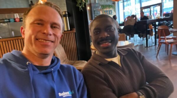 Samson Opaleye of Applatch Kids, right, with Jonathan Symcox