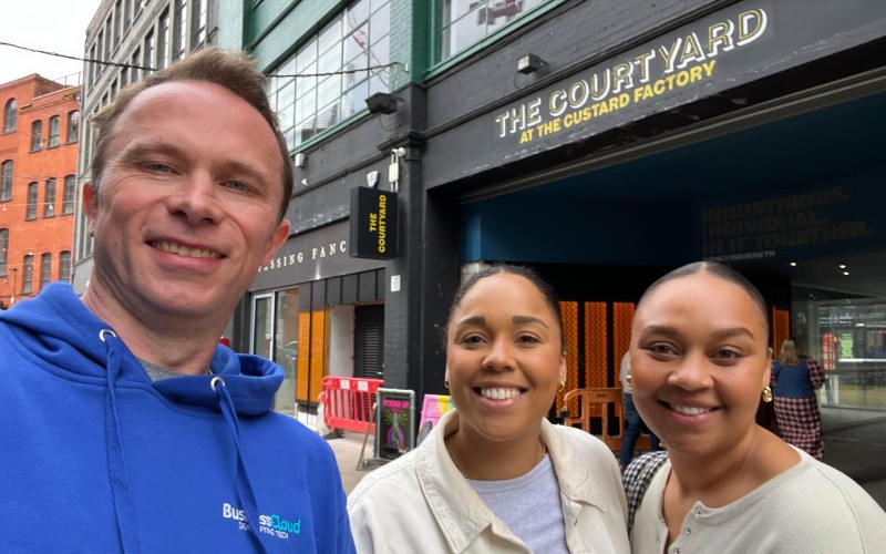 Jonathan Symcox of BusinessCloud with Olivia and Tanyka Davson of Cubbi