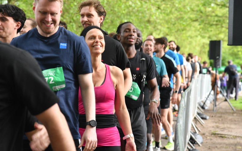 In the pink: Caroline Simpson, chief executive of the Greater Manchester Combined Authority lines up for the  start