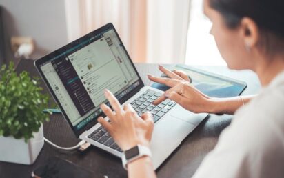 Woman working on laptop