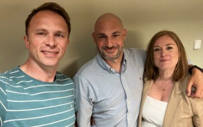 Memory Robin co-founders Simon Healy and Katie Healy with Jonathan Symcox of BusinessCloud