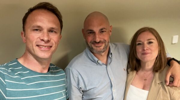 Memory Robin co-founders Simon Healy and Katie Healy with Jonathan Symcox of BusinessCloud