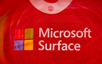 Manchester United shirt with Microsoft Surface branding
