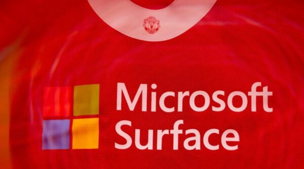 Manchester United shirt with Microsoft Surface branding