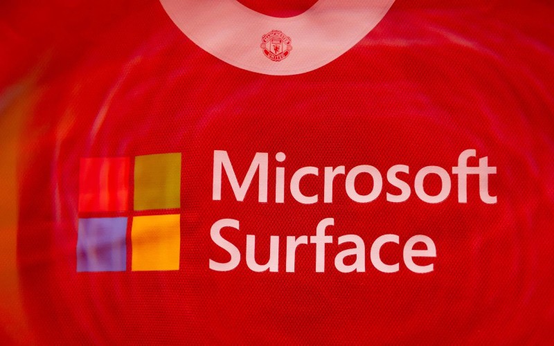 Manchester United shirt with Microsoft Surface branding
