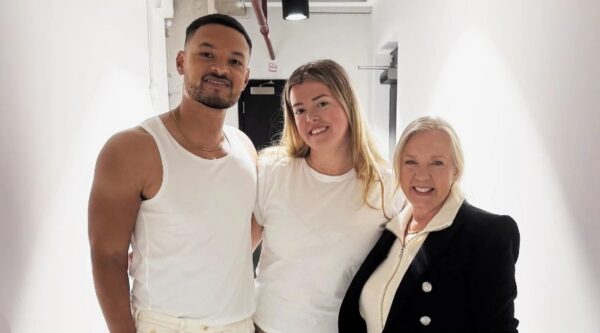 Louise Truman of Plotpackers with Steven Bartlett and Deborah Meaden after Dragons' Den
