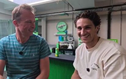 BusinessCloud editor Jonathan Symcox with PerfectTed co-founder Teddie Levenfiche for Founder Friday