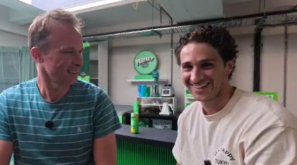 BusinessCloud editor Jonathan Symcox with PerfectTed co-founder Teddie Levenfiche for Founder Friday