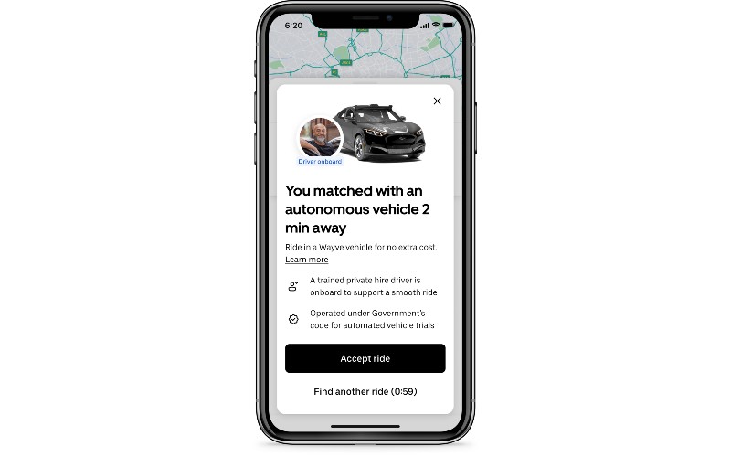 Wayve robotaxi on Uber app